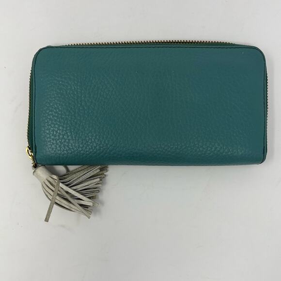 Fossil Wallet Aqua Pebbled Leather Off-white tassel - Picture 2 of 7